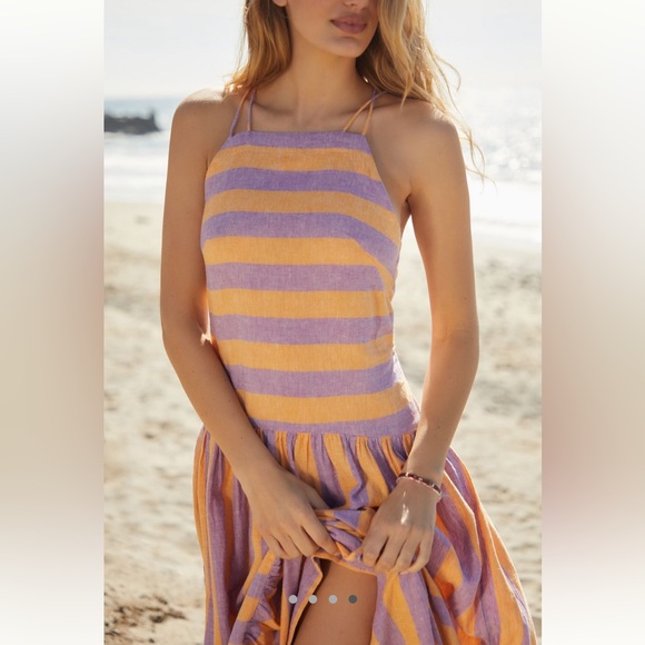 NWT by Anthropologie Peach Lilac Multi Striped Tiered Maxi Dress - Picture 3 of 6